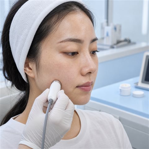 피시험자의 피부 상태를 측정하는 인체적용시험 예시 이미지